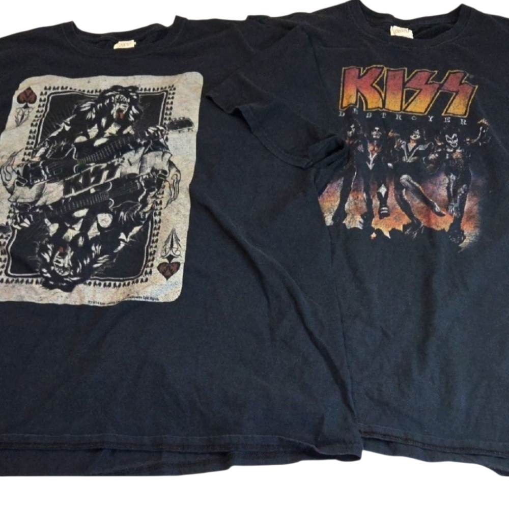 Lot Of 2 Black KISS Short Sleeve Tees Rock Band Collection 2XL